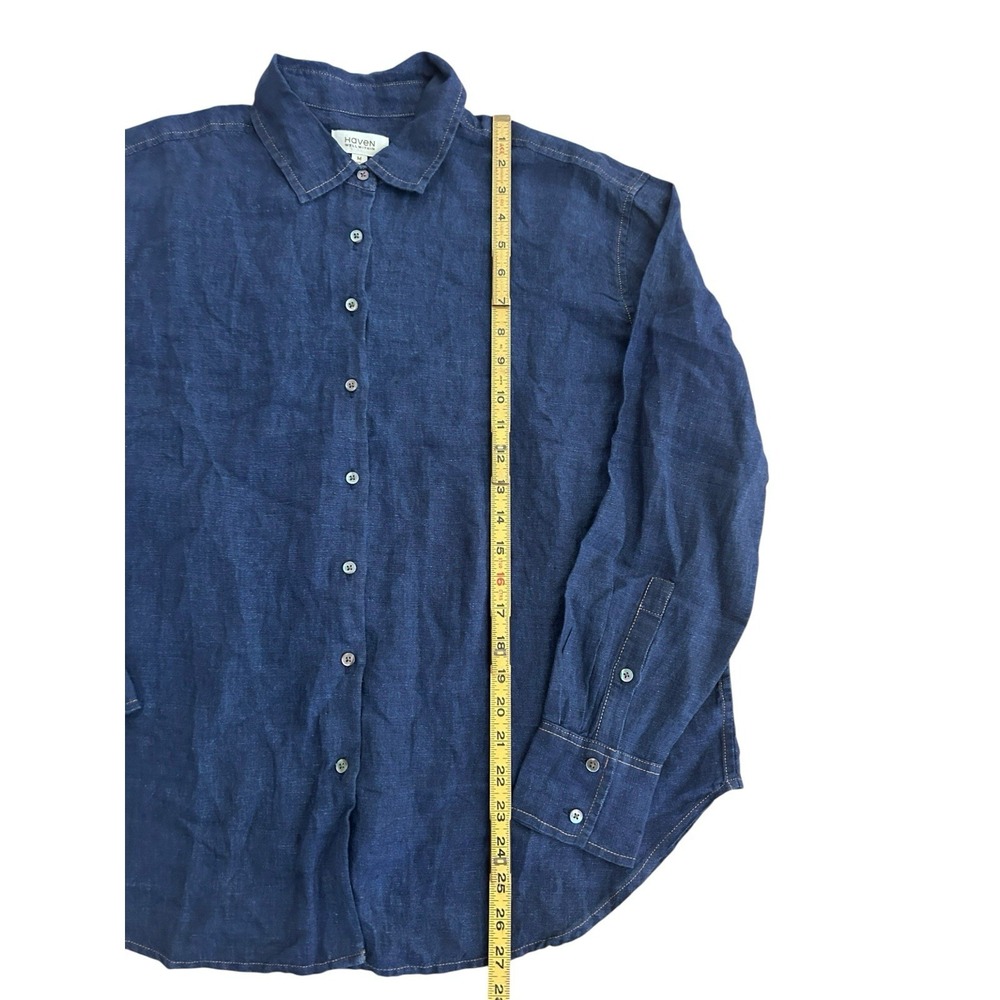 Haven Well Within Shirt Womens M Blue 100% Linen Top Beach - Picture 5 of 8